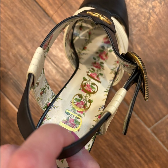 Authentic Gucci GG rare sling back black floral heel size 39 - Picture 3 of 16